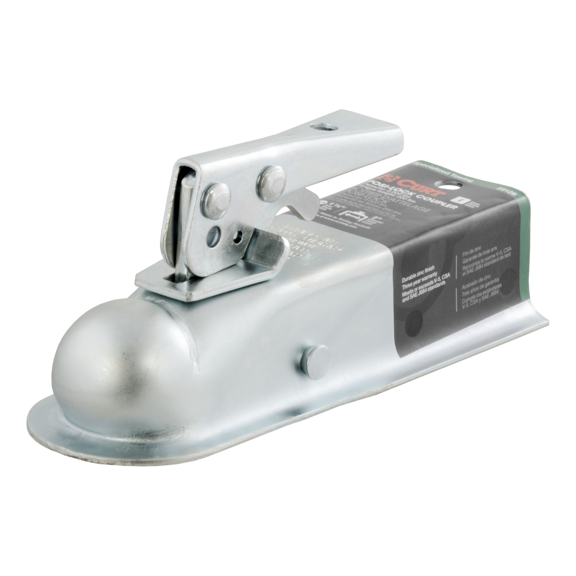 Curt Manufacturing 1-7/8in. Straight-Tongue Coupler with Posi-Lock, 2in. Channel, Steel, 2,000lb. Max. Capacity, Model# 25128